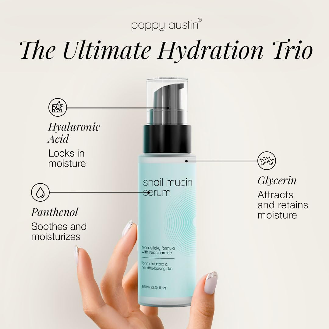 96% Snail Mucin Serum with Niacinamide Snail Serum for Face Hydrating Serum Snail Mucin Essence Face Serums for Anti Aging Serum (3.34 Fluid Ounces)